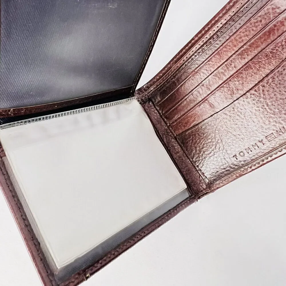 Tommy Hilfiger Men's Genuine Leather Bi-fold Wallet & Card Insert Brown NICE